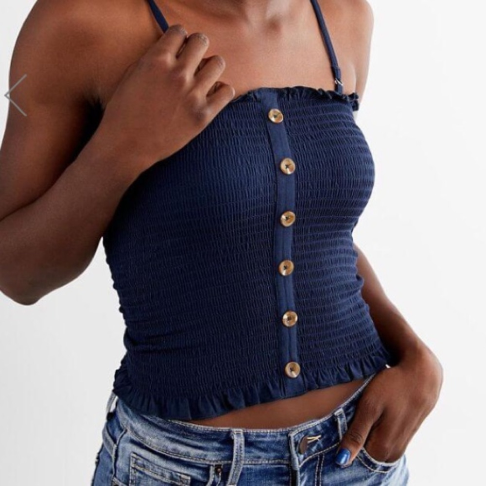 (S) others follow fitted navy tube top tank